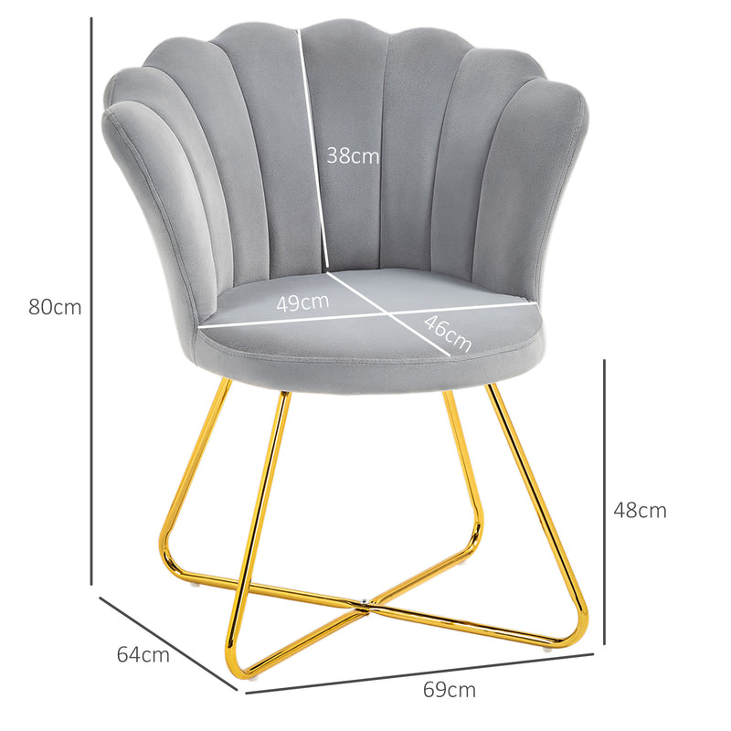 HOMCOM Accent Chair, Velvet Armchair With Lotus Backrest, Steel Legs - Pink/Grey