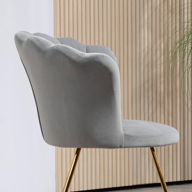 HOMCOM Accent Chair, Velvet Armchair With Lotus Backrest, Steel Legs - Pink/Grey