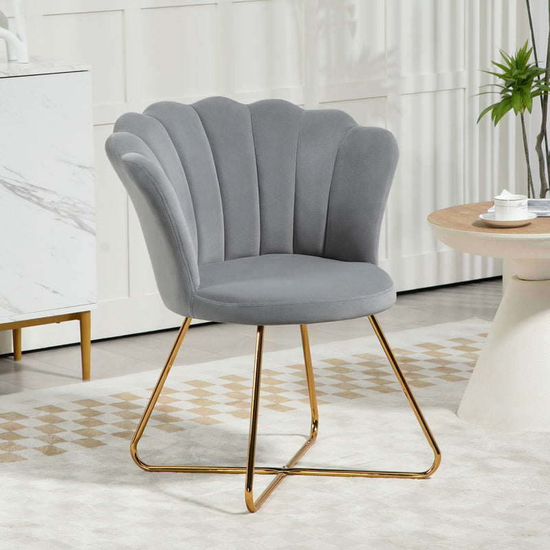 HOMCOM Accent Chair, Velvet Armchair With Lotus Backrest, Steel Legs - Pink/Grey