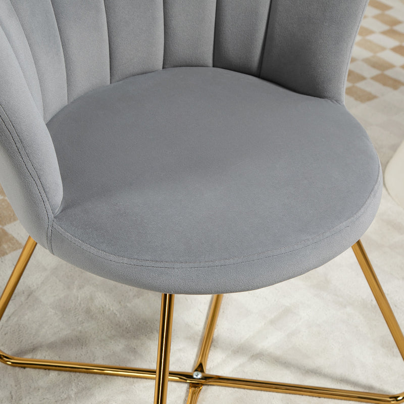 HOMCOM Accent Chair, Velvet Armchair With Lotus Backrest, Steel Legs - Pink/Grey
