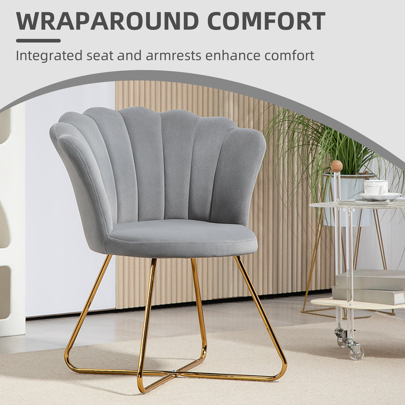 HOMCOM Accent Chair, Velvet Armchair With Lotus Backrest, Steel Legs - Pink/Grey