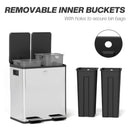 HOMCOM 2 X 20L Dual Kitchen Bin Pedal Bin For Recycling And Waste