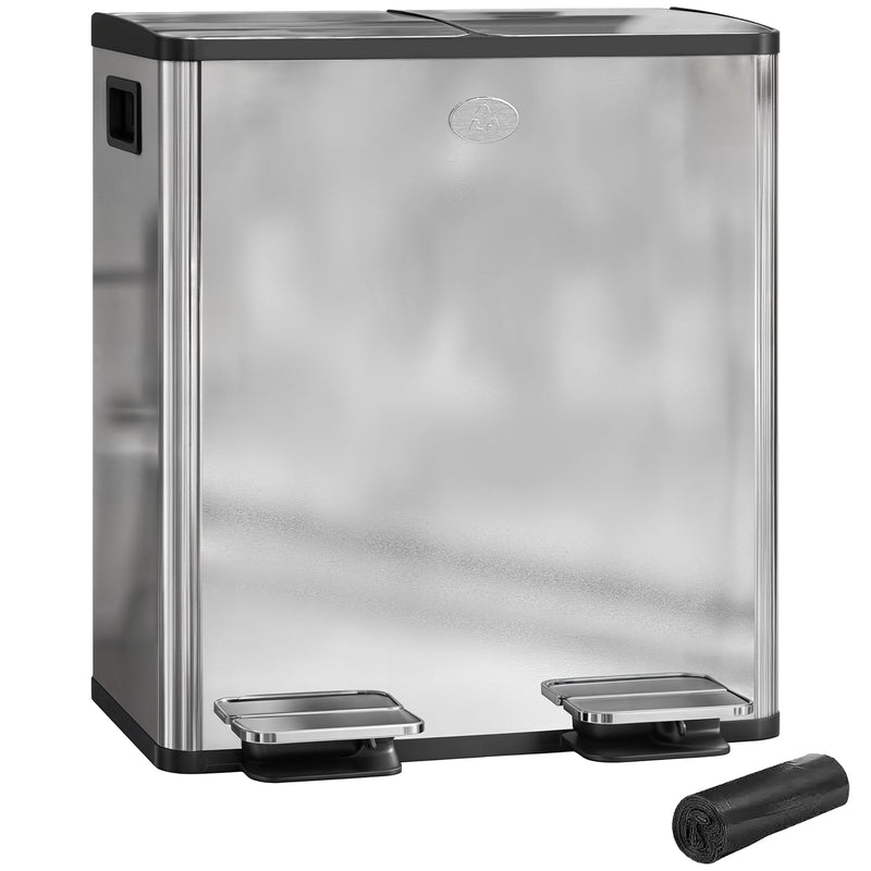 HOMCOM 2 X 20L Dual Kitchen Bin Pedal Bin For Recycling And Waste