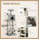 PawHut 132cm Multi-Activity Cat Tree W/ House, Bed, Ladder, Scratch Post - Grey
