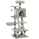 PawHut 132cm Multi-Activity Cat Tree W/ House, Bed, Ladder, Scratch Post - Grey
