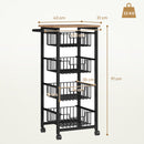 HOMCOM 4-Tier Kitchen Island on Wheels with 4 Pull-Out Baskets, Oak