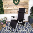Multi Position Garden Zero Gravity Relaxer Chair Sun Lounger in Black & Silver
