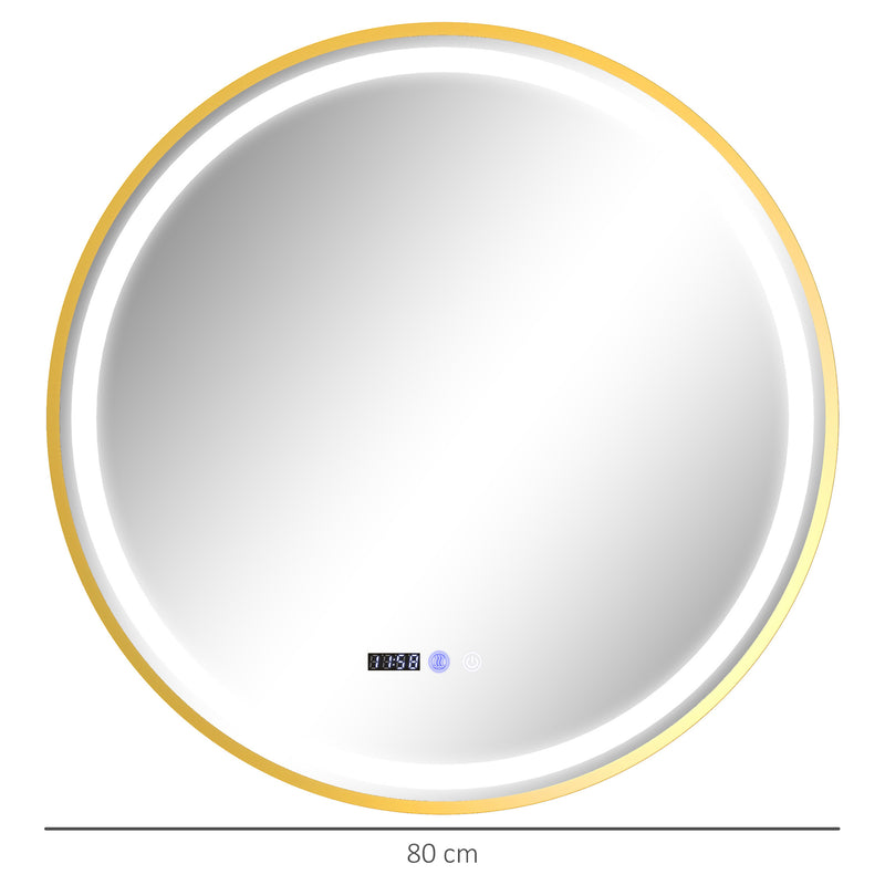 HOMCOM Illuminated Bathroom LED Mirror Round Wall Mounted Mirror Gold