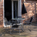 Samuel Alexander 4 Seater Garden Table And Chairs Set 4 Folding Chairs Outdoor Glass Table Garden Dining Set With Black Parasol Umbrella Patio Furniture Set