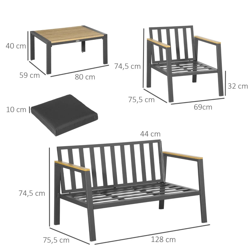 Outsunny Garden Sofa Set 4 Piece with Cushions - Grey