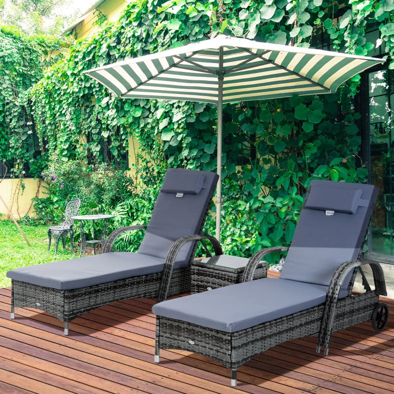 Outsunny Rattan Lounge Set with Side Table - Grey