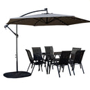 Outdoor 6 Person Rectangular Glass Top Garden Dining Table Chairs With Grey Banana Lit Parasol and Base
