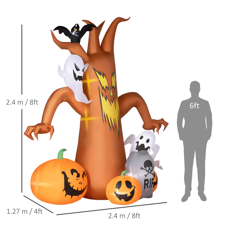 Outsunny 7.9FT Inflatable Halloween Ghost Tree w/Pumpkins, Ghosts, Tombstone