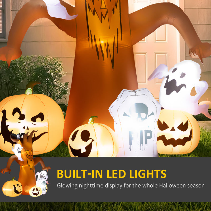 Outsunny 7.9FT Inflatable Halloween Ghost Tree w/Pumpkins, Ghosts, Tombstone