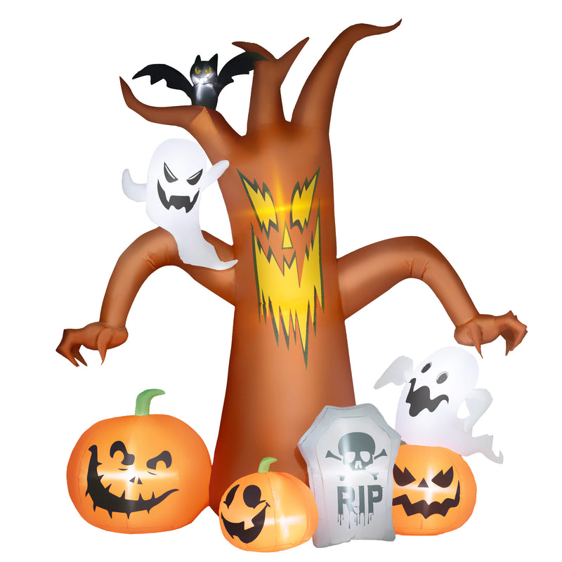 Outsunny 7.9FT Inflatable Halloween Ghost Tree w/Pumpkins, Ghosts, Tombstone
