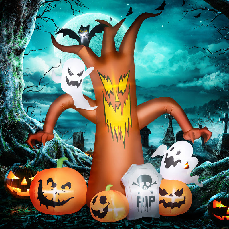Outsunny 7.9FT Inflatable Halloween Ghost Tree w/Pumpkins, Ghosts, Tombstone