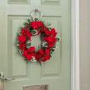 40cm Red Hanging Christmas Poinsettia Wreath with Berries and Pinecones