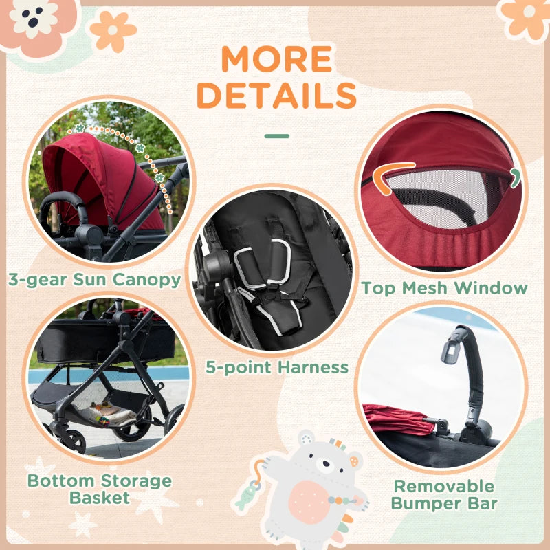 HOMCOM Baby Stroller - Pushchair - Pram - Red