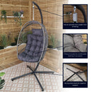 Samuel Alexander Grey Hanging Egg Chair With Stand Waterproof Cover And Cushions Steel Frame Rattan Outdoor Swing Chair Garden Seat Hammock Balcony Conservatory Furniture
