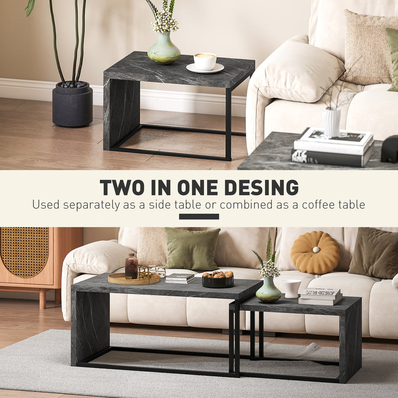 HOMCOM Coffee Tables Set of 2, Nest of Tables for Living Room, Dark Grey