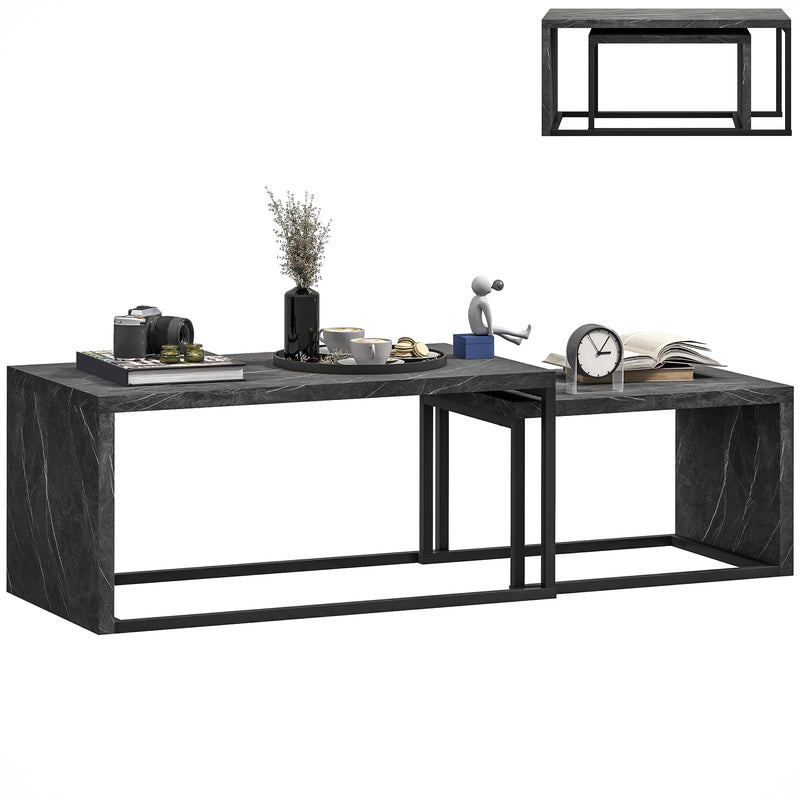 HOMCOM Coffee Tables Set of 2, Nest of Tables for Living Room, Dark Grey