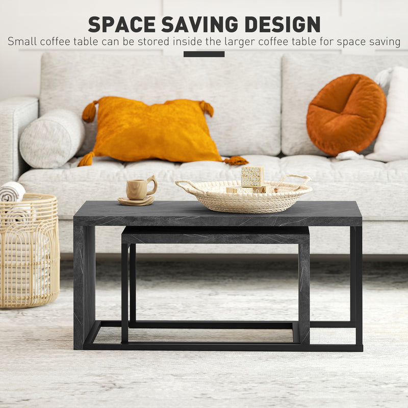 HOMCOM Coffee Tables Set of 2, Nest of Tables for Living Room, Dark Grey