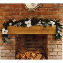 1.8M (6ft) White Poinsettia Christmas Garland Silver Balls Glitter Snow Flocked
