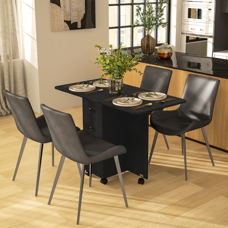 HOMCOM Folding Dining Table, Drop Leaf Table With Drawers Distressed