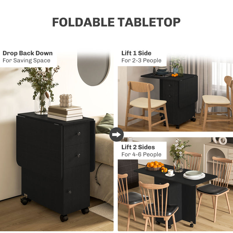 HOMCOM Folding Dining Table, Drop Leaf Table With Drawers Distressed