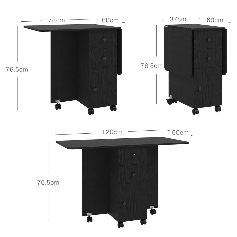 HOMCOM Folding Dining Table, Drop Leaf Table With Drawers Distressed