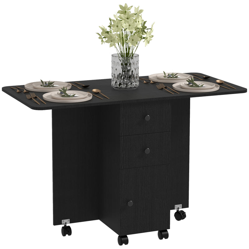 HOMCOM Folding Dining Table, Drop Leaf Table With Drawers Distressed