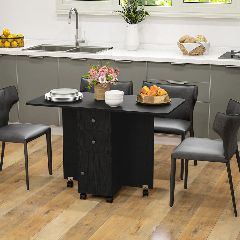 HOMCOM Folding Dining Table, Drop Leaf Table With Drawers Distressed