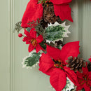 40cm Red Hanging Christmas Poinsettia Wreath with Berries and Pinecones