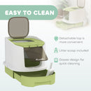 PawHut Cat Litter Box, Hooded Cat Litter Tray With Lid, Scoop, Green
