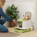 PawHut Cat Litter Box, Hooded Cat Litter Tray With Lid, Scoop, Green