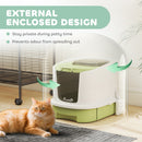 PawHut Cat Litter Box, Hooded Cat Litter Tray With Lid, Scoop, Green