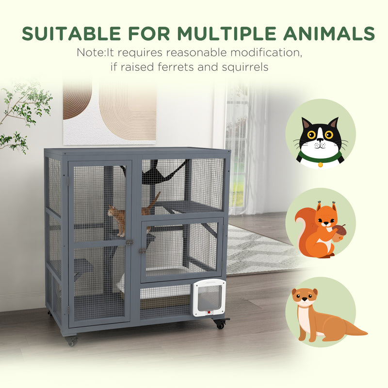 PawHut Outdoor Catio Cat House On Wheels With Platforms, Hammock