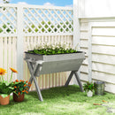Outsunny Wooden Planter Raised Bed Stand Vegetable Flower Bed, Light Grey