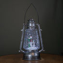 24cm Dual Powered Light up Silver Antique Lantern Christmas Water Spinner with Snowman Scene