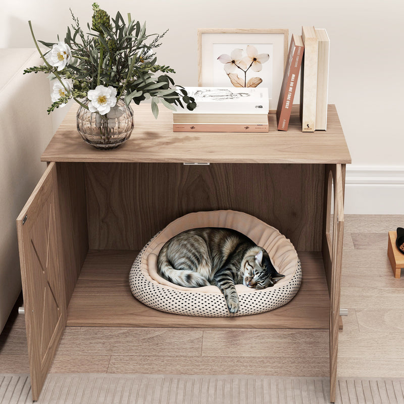 PawHut Cat Litter Box Enclosure, Litter Box Furniture, Walnut Brown