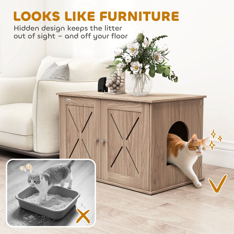 PawHut Cat Litter Box Enclosure, Litter Box Furniture, Walnut Brown