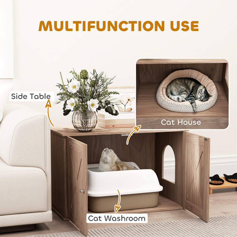 PawHut Cat Litter Box Enclosure, Litter Box Furniture, Walnut Brown