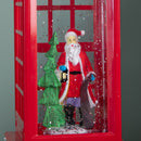 26cm Dual Powered Light up Red Telephone Box Christmas Water Spinner with Santa Scene