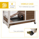 PawHut Wood Indoor Rabbit Hutch Elevated 2-Floor Guineas Pigs Cage w/ Wheels