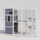 PawHut Wooden Catio with Spacious Resting Rooms, 3 Platforms, Window, Grey