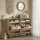 HOMCOM Narrow Shoe Cabinet with 2 Flip Drawers, Modern Shoe Storage Cabinet
