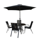 Outdoor 4 Person Round Glass Top Garden Dining Table Chairs With Black Parasol and Base Set