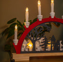 45cm Battery Operated Light up Red Wooden Christmas Candle Bridge with 9 Warm White LEDs