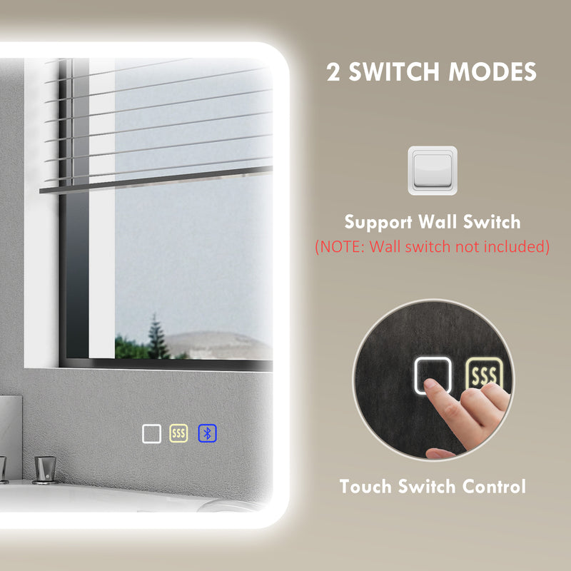 HOMCOM Bluetooth Bathroom Mirror With LED Lights Wall Mounted