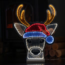40cm Light Up Christmas Deer Head In Santa Hat Infinity Decoration With LEDs